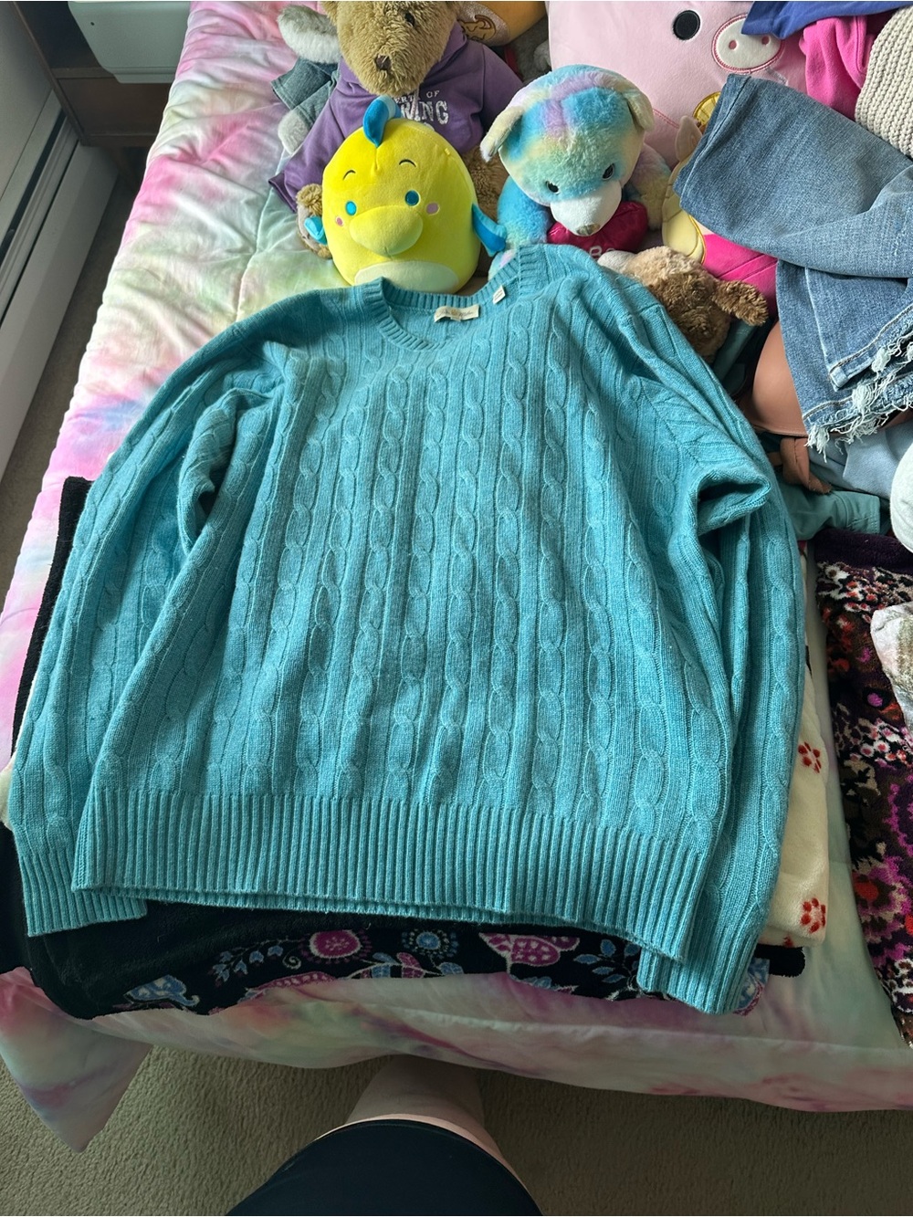 Peter Millar Turquoise Cable-Knit Crewneck Sweater